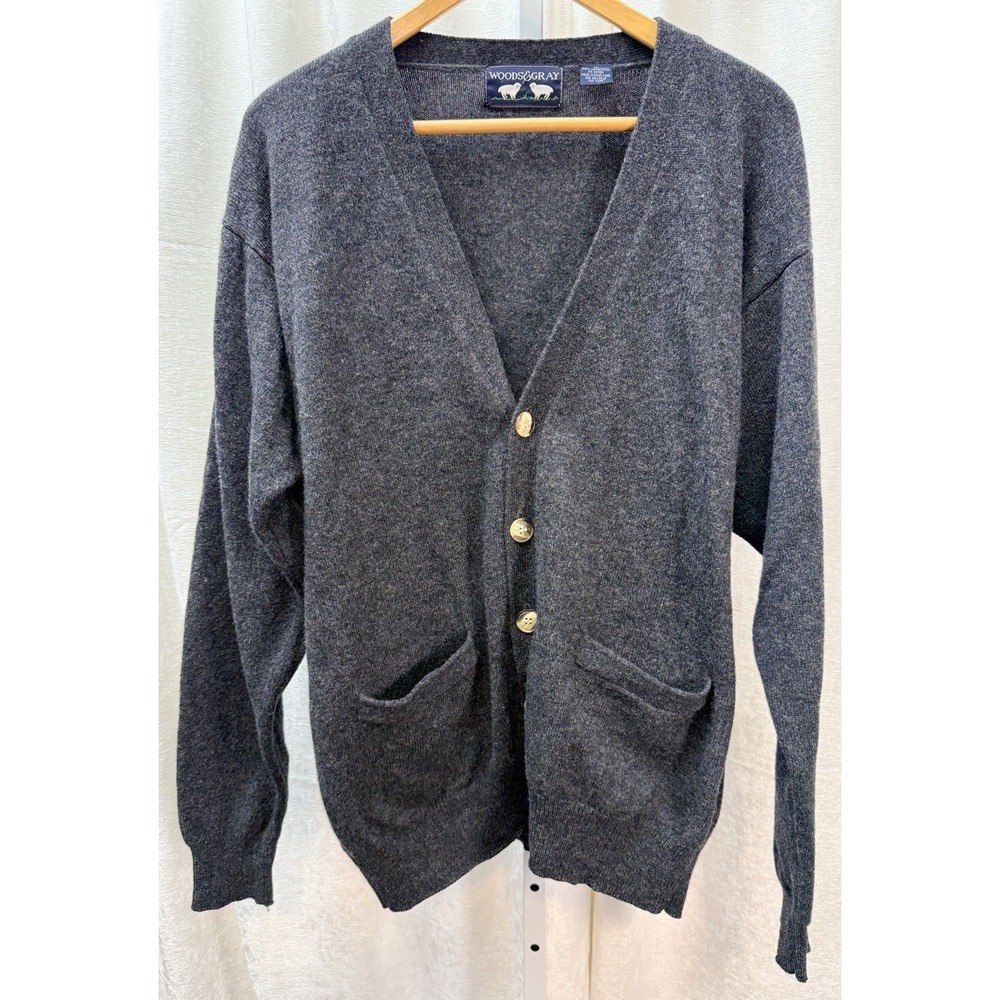Woods And Gray Cardigan Sweater Mens M Lambswool Grey Button Up Pockets